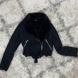 Faux suede fur lined Moto jacket